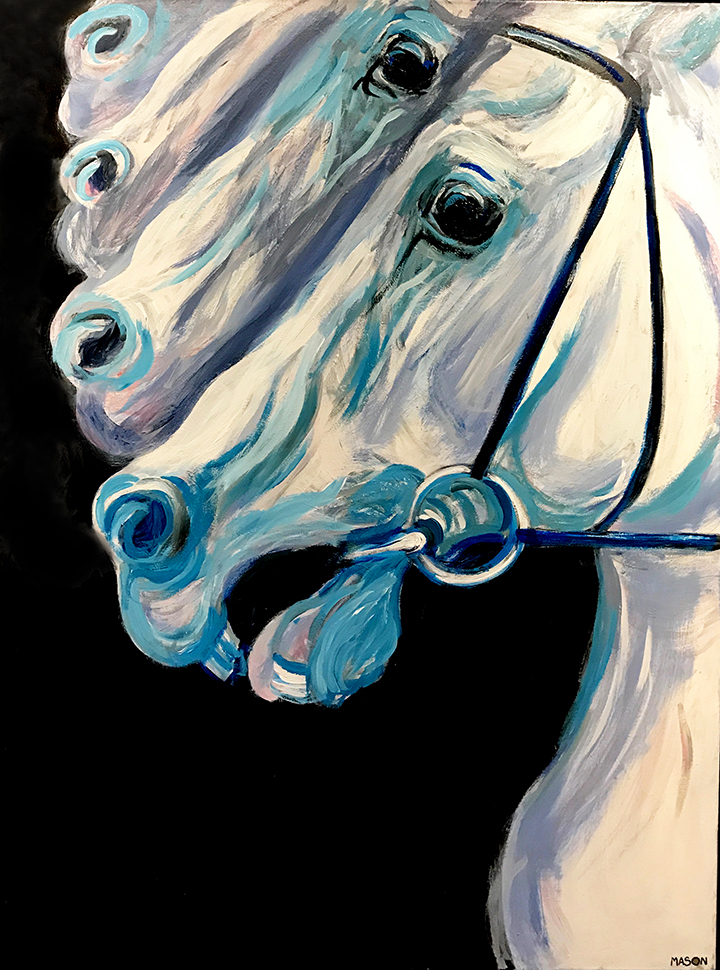 Carousel horses race at night