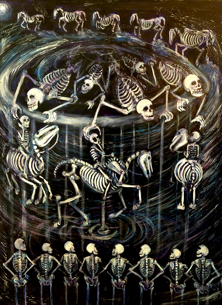 Skeletons riding a carousel